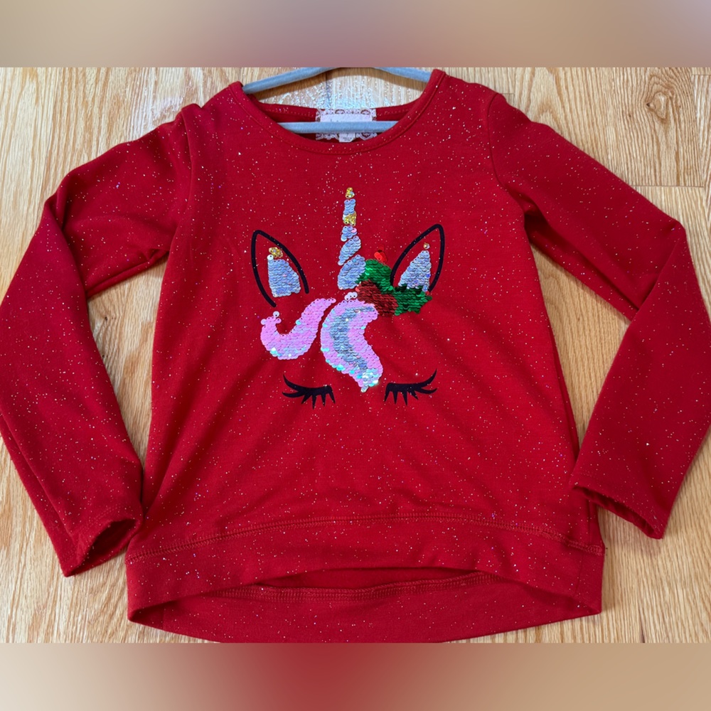 Sparkly red unicorn sequins sweatshirt size 7